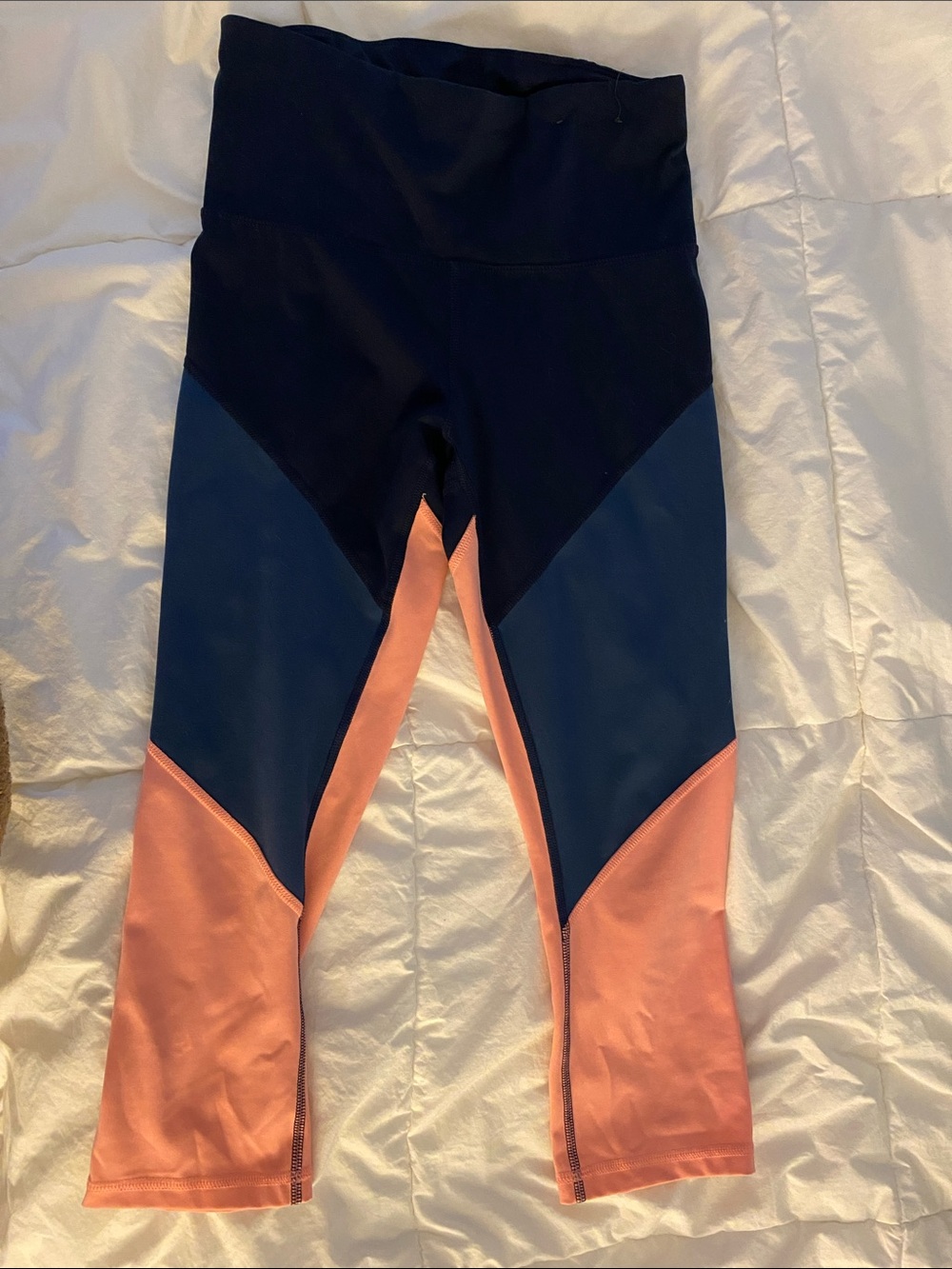 Women's colorblock coral and navy exercise leggings
